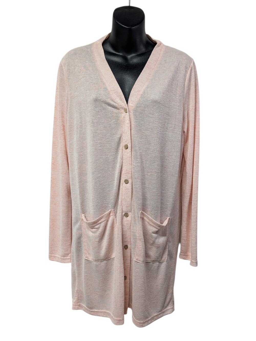 MEROKEETY Pink Space Dye Longline Button Down Cardigan Sweater Pockets M